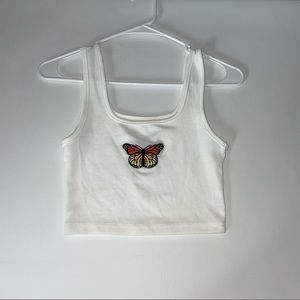 Small White Butterfly Crop Top